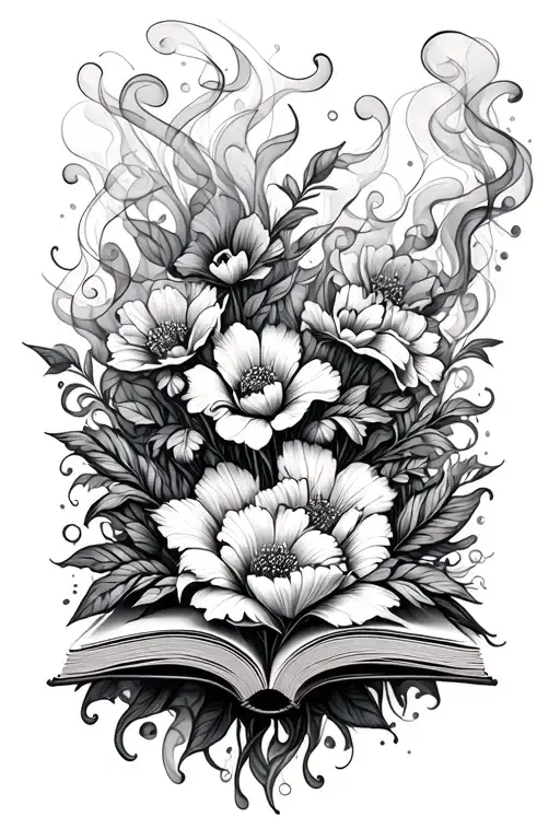 Smoke Forming Patterns From A Book Surrounded By Bold Floral