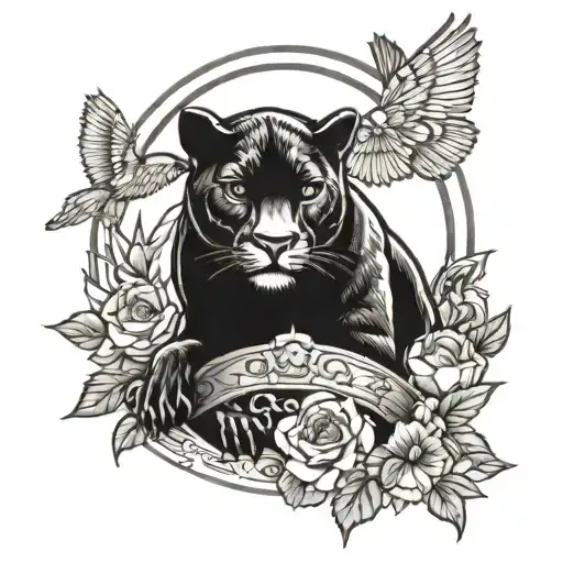 Tattoo Of A Black Panther With A Peregrine Falcon