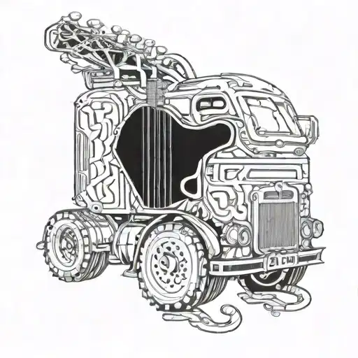 Incorporate A Detailed Peterbilt Truck Design With A Guitar Neck Wrapping Around It