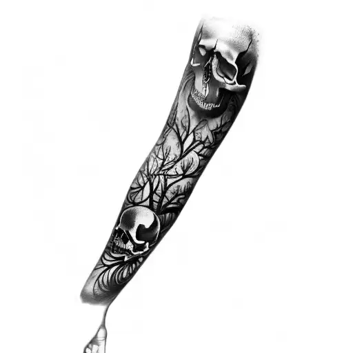 A Sleeve With A Skull And Tree