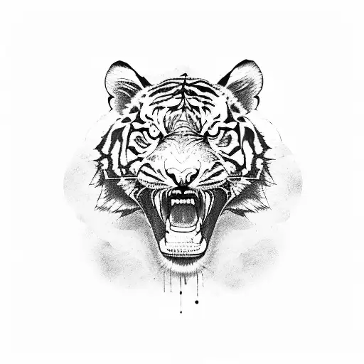 A Tiger Roaring In Front Of A Crest With Musical Symbols And Notes