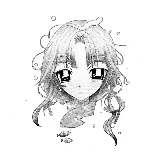 Create A Tattoo Featuring A Depressed Anime Girl Surrounded By Fish