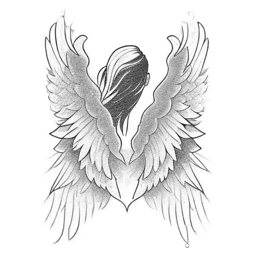A Femme With Angel Wings In Blackwork Style