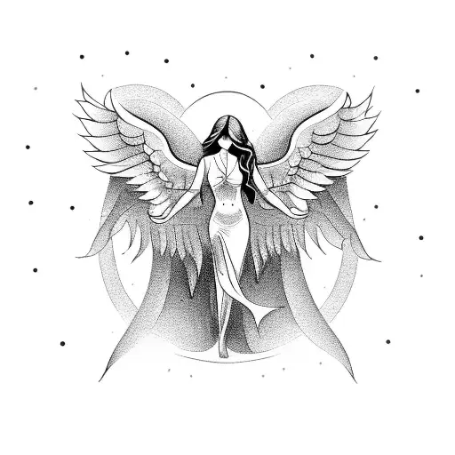 A Femme With Angel Wings In Blackwork Style