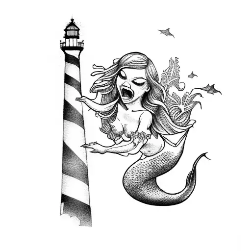Screaming Mermaid With Lighthouse