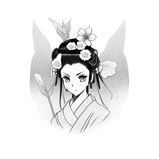 Anime Character Dressed As A Geisha With A Flower Background