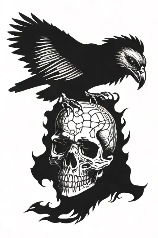 Skull And Raven Sitting