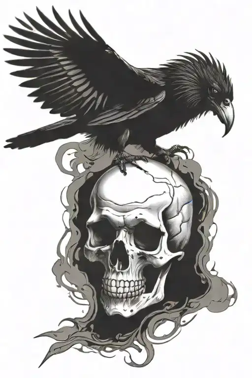 Skull And Raven Sitting