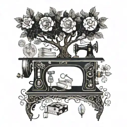 Incorporate A Vintage Sewing Machine And A Family Tree Intertwined With Quilt Patterns