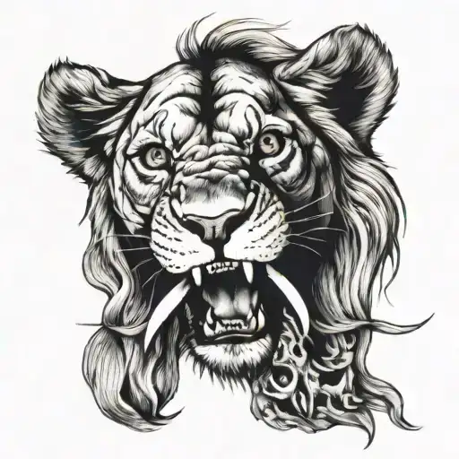 Lion Eating Its Prey In Mouth