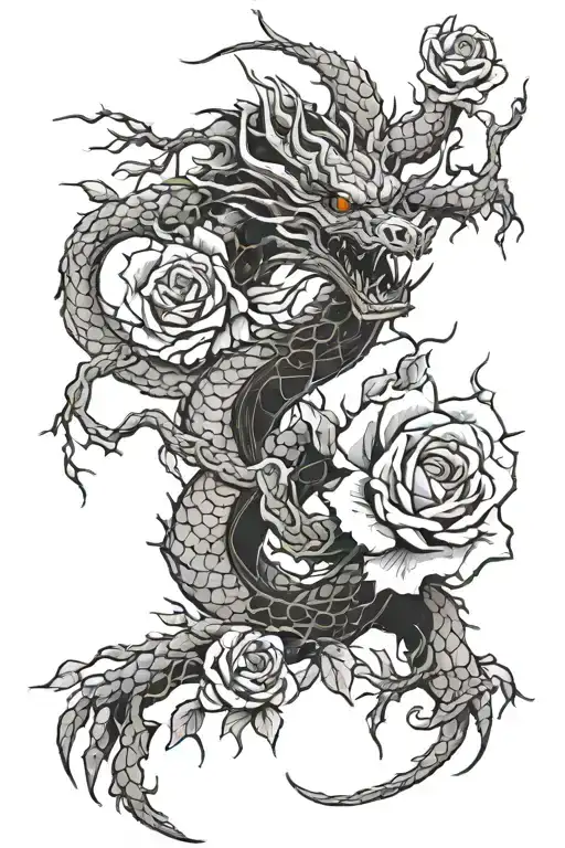 Roses With Branches And Thorns Wrapped Turnin To A Chinese Dragon