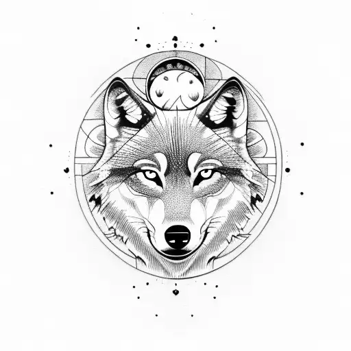 Wolf With The Sun And Moon In The Background And The Word Fearless