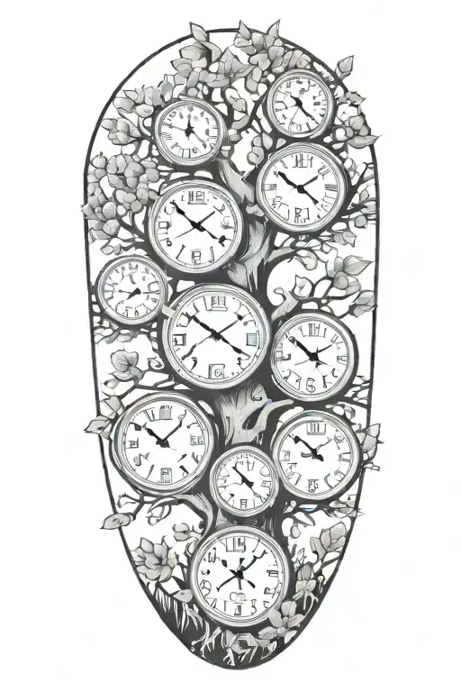 Oak Tree Branches With Three Clocks Integrated Into It For An Arm Sleeve