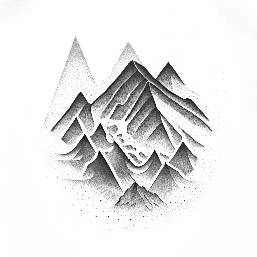 A Detailed Blackwork Tattoo Of A Mountain Range With Musical Notes Forming The Peaks