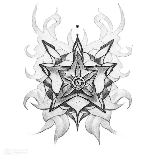 A Mesmerizing Blackwork Tattoo Of The Symbol Of Shingeki No Kyojin Combined With A Delicate Flower