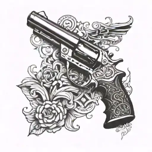 Neck Tatoo Incorporate A Lv Design Into A Gun