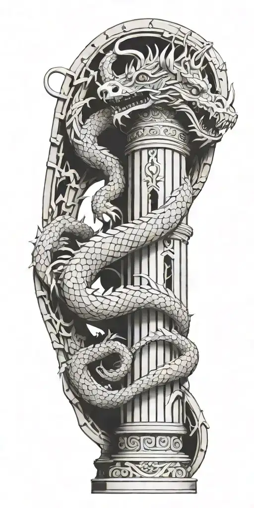 An Architectural Dragon Twisting Around A Pillar With Intricate Geometric Details