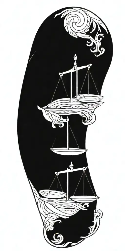 A Lawyer's Scales Of Justice Intertwined With Geometric Shapes And Waves Symbolizing Balance