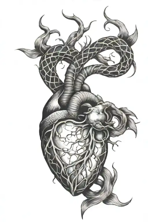 An Anatomical Heart With Snake Intertwined Around It