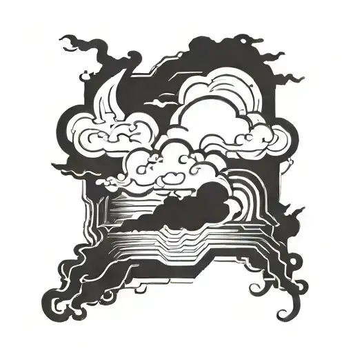 Singular Chinese Style Cloud With Lightning Bolt Striking
