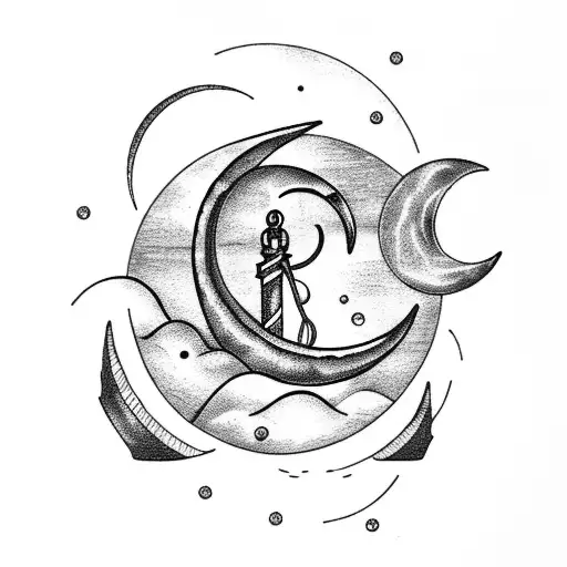 Crescent Moon With Face And Anchor