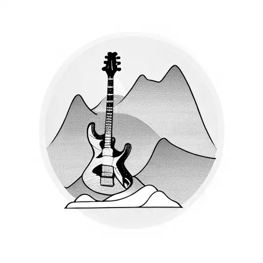 A Guitar Floating On A Serene Lake Surrounded By Mountains