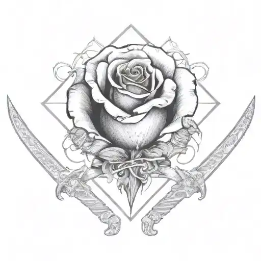 Sword Wrapped In A Rose With A Crown Hanging Off A Hilt