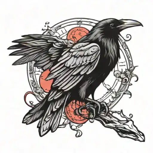 Raven With Red Moon