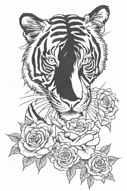 Tiger With Roses Around It