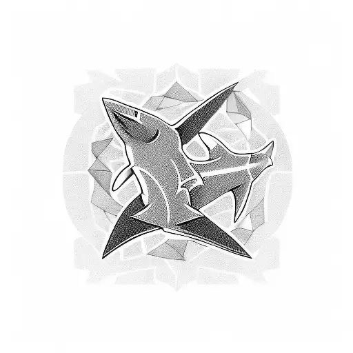 A Geometric Shark With Dna Strands Swirling Around It