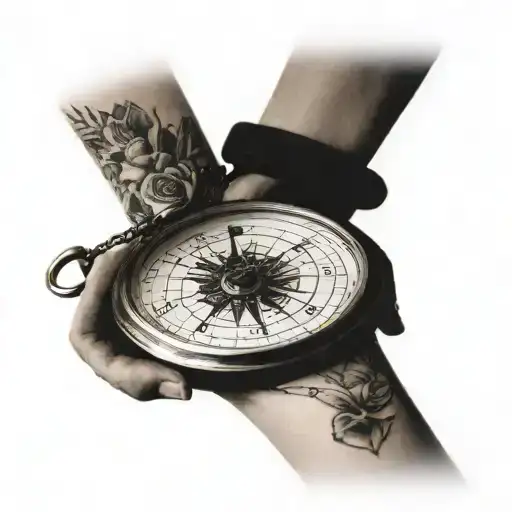 Pocket Watch Wraping Around Arm With Seperate Rose Compass And Seperate Sale Boat