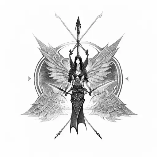 Female Warrior With Dragon Wings And A Flaming Sword