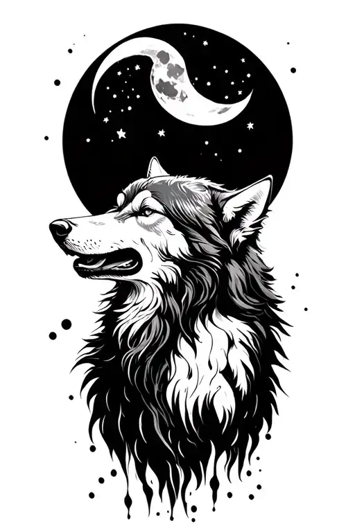 Woman Wolf Howling At The Moon