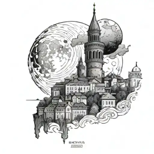 Galata Tower And Moon