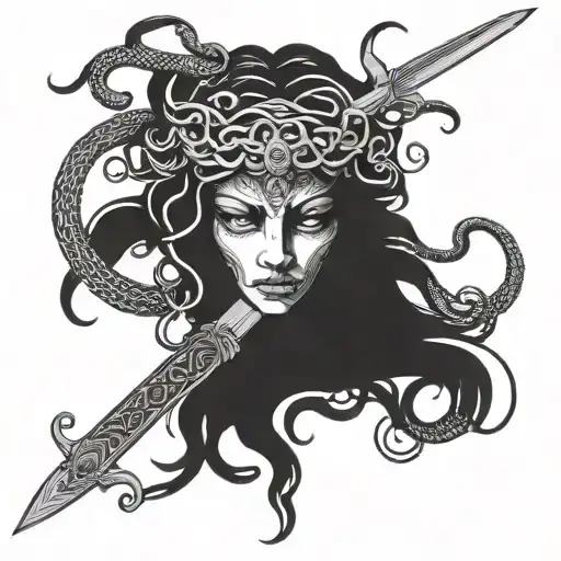 An Intertwined Medusa And A Sword