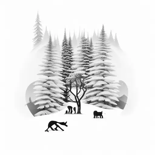 Forest At Night With Animals Walking In The Trees