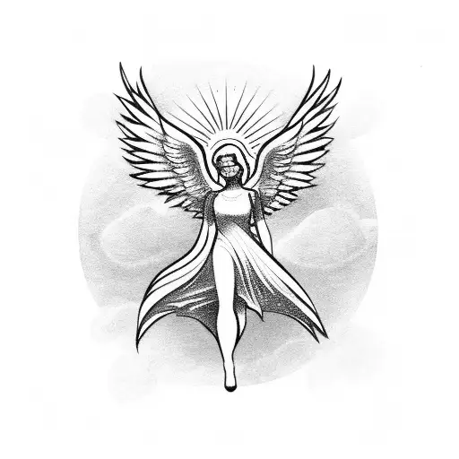 Falling Angel With Sun In Background