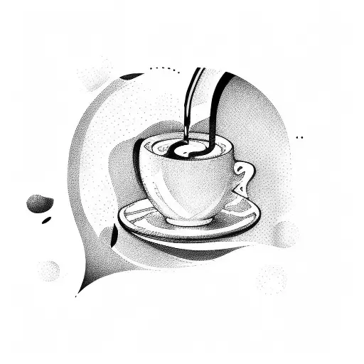 Line Art Of A Coffee Group Handle Pouring Coffee Into A Coffee Cup