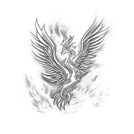 Phoenix Rising From Ashes Carrying An Open Scroll