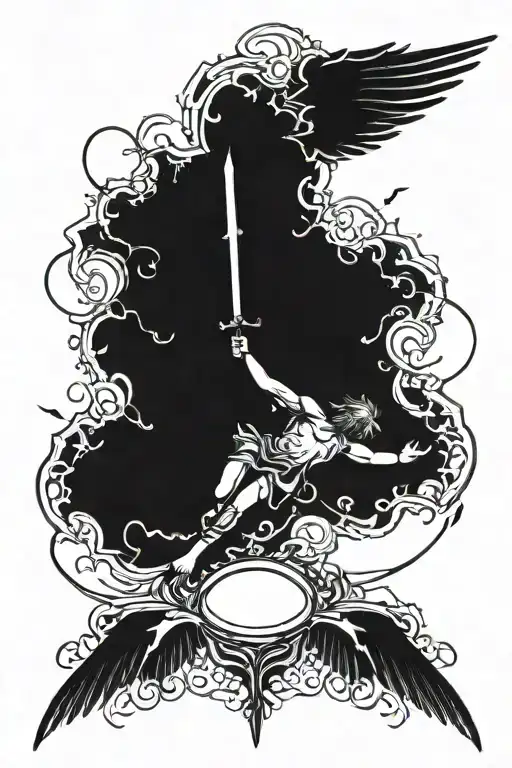 Fallen Icarus Falling With Trident Symbol