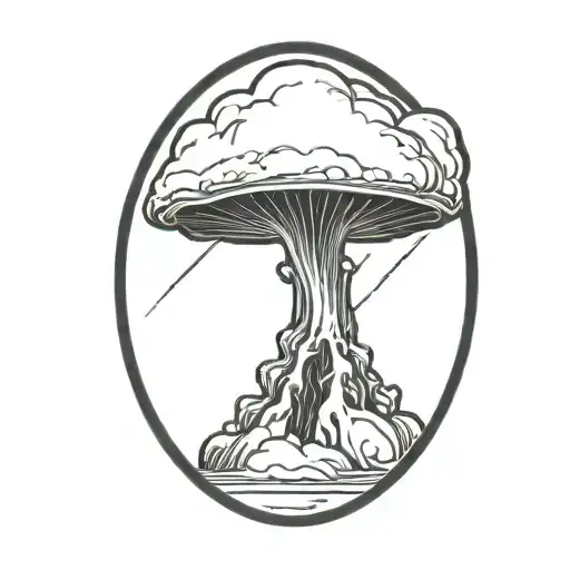 An Abstract Nuclear Explosion Mushroom Cloud In An Abstract Black Line Frame