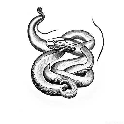 A Snake Curled Around A Chef's Knife
