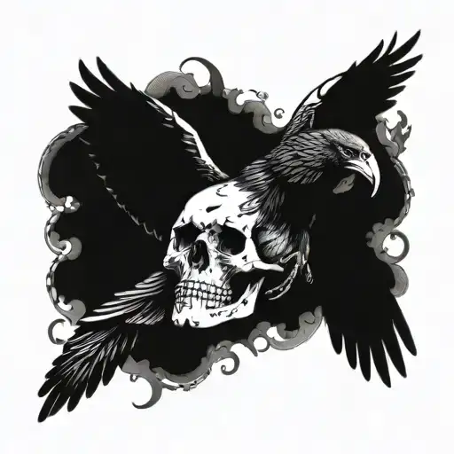 The Skull Spews Out A Snake And A Raven Flies With Outstretched Wings