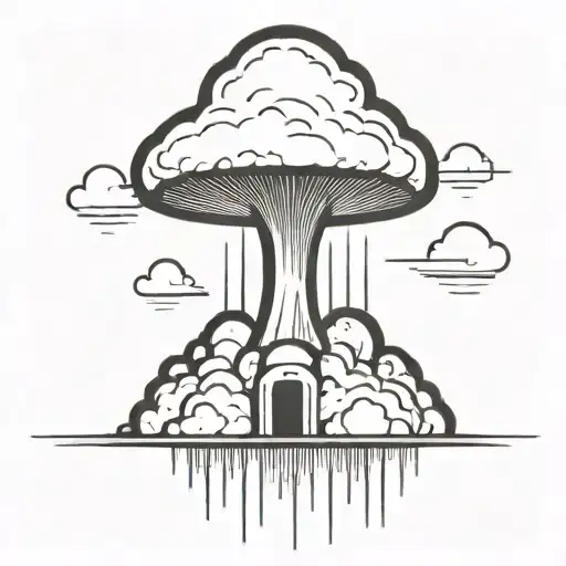 An Abstract Nuclear Explosion Mushroom Cloud In An Abstract Black Line Frame