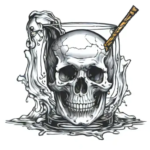 Skull Drowned In The Glass Full Of Whiskey