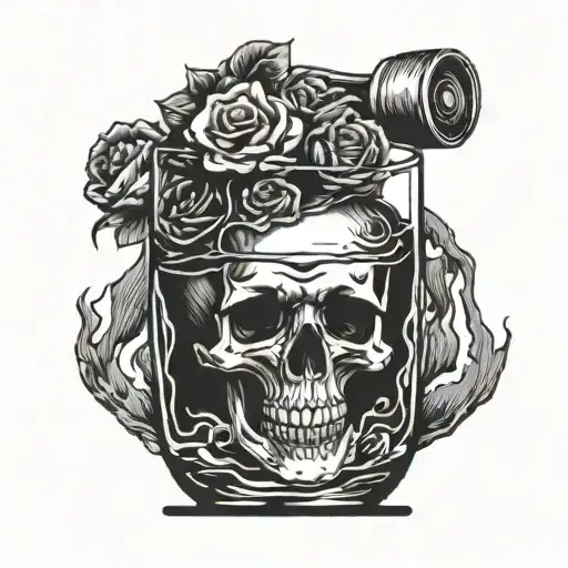 Skull Drowned In The Glass Full Of Whiskey