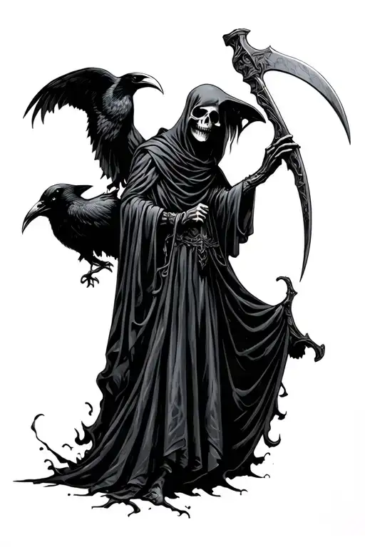 Grim Reaper Holding A Scythe With Raven