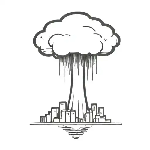 An Abstract Nuclear Explosion Mushroom Cloud Destorying A Major City In An Abstract Black Line Frame