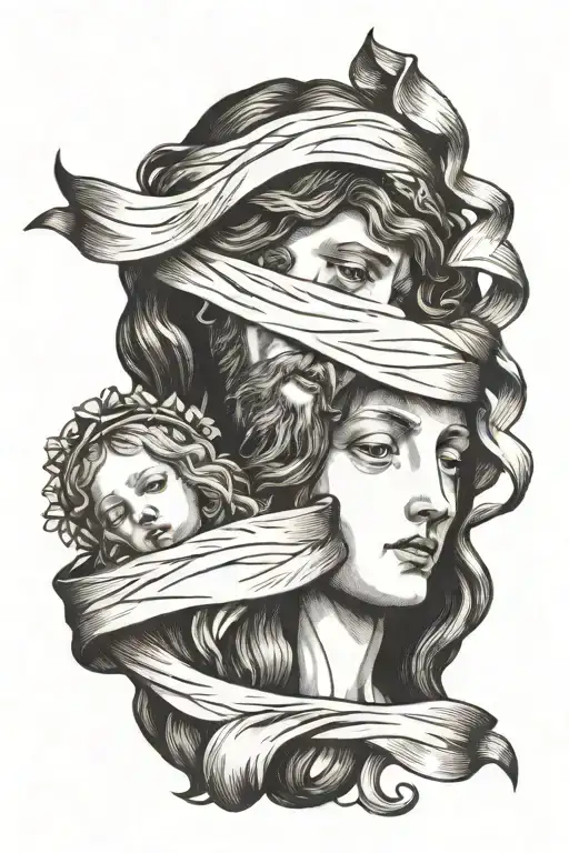 Head Of Jesus And Mary With A Ribbon Wrapped Around It