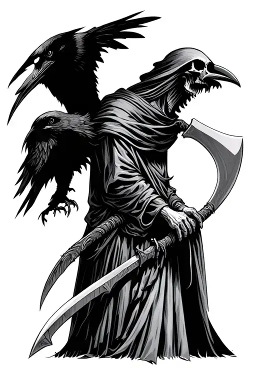 Grim Reaper Holding A Scythe With Raven